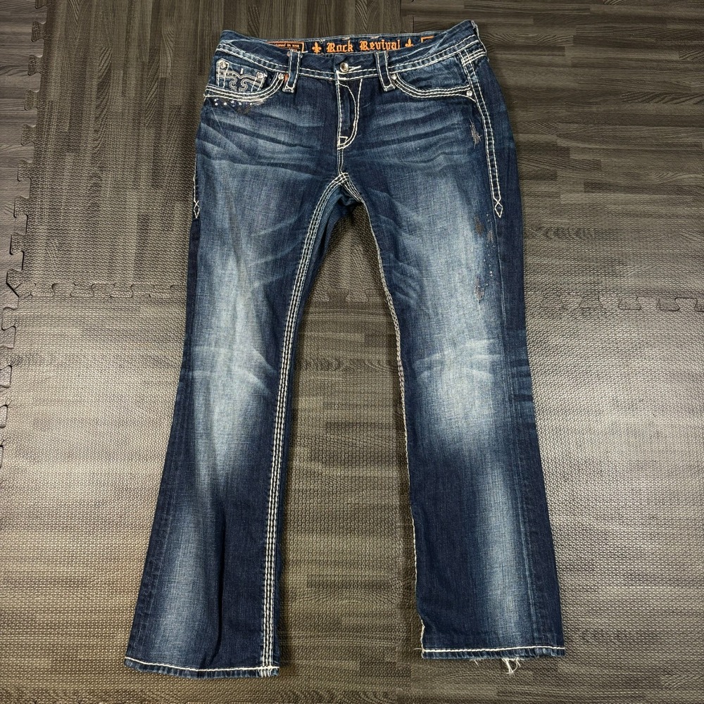 Rock Revival Jeans Womens 31 (fits 32x30) Kai Boot Heavy Stitching Flap Pocket